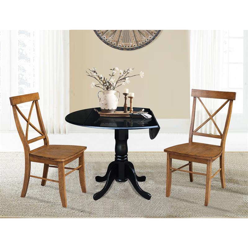 42 in. Dual Drop Leaf Table with 2 Cross Back Dining Chairs - 3 Piece Dining Set