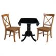 42 in. Dual Drop Leaf Table with 2 Cross Back Dining Chairs - 3 Piece Dining Set