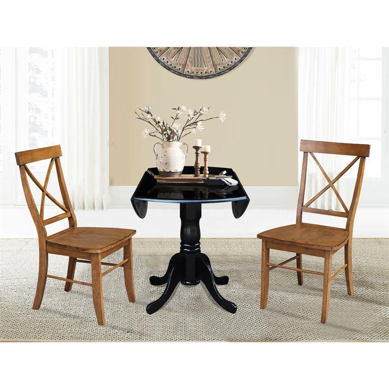 42 in. Dual Drop Leaf Table with 2 Cross Back Dining Chairs - 3 Piece Dining Set