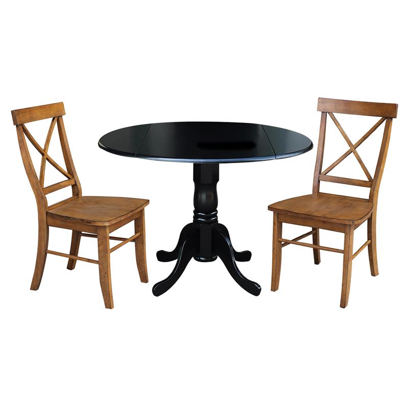 42 in. Dual Drop Leaf Table with 2 Cross Back Dining Chairs - 3 Piece Dining Set