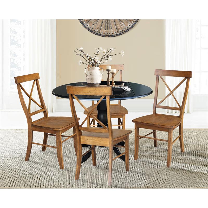 42 in. Dual Drop Leaf Table with 4 Cross Back Dining Chairs - 5 Piece Dining Set