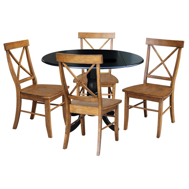 42 in. Dual Drop Leaf Table with 4 Cross Back Dining Chairs - 5 Piece Dining Set