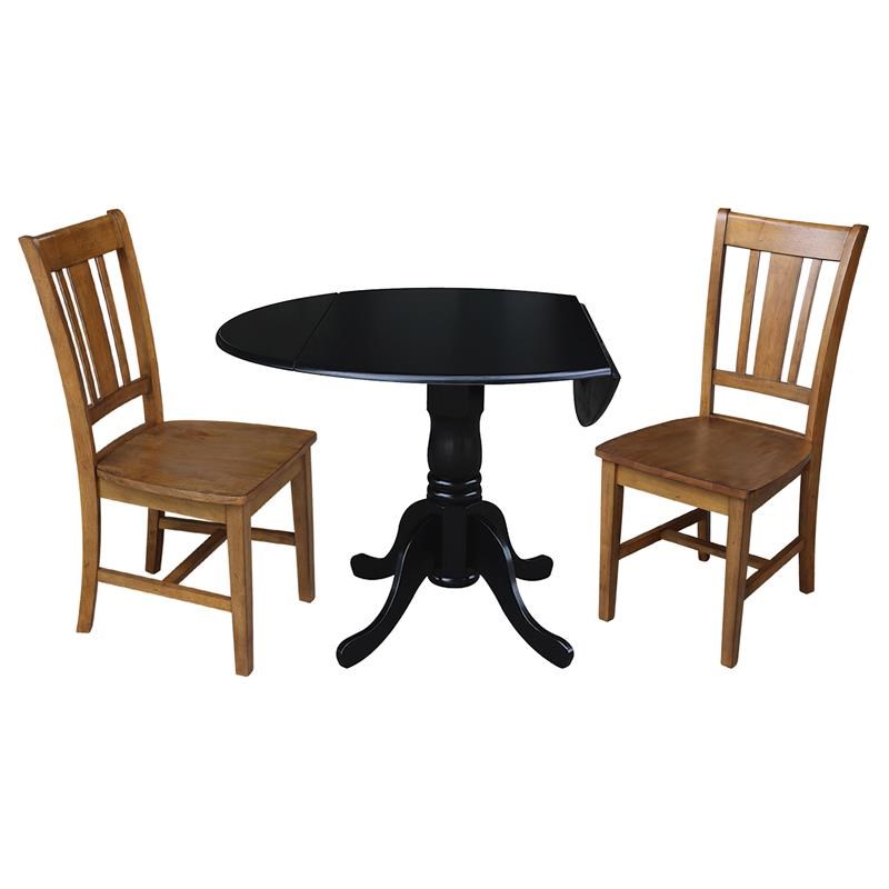 42 in. Dual Drop Leaf Table with 2 Splat Back Dining Chairs - 3 Piece Dining Set