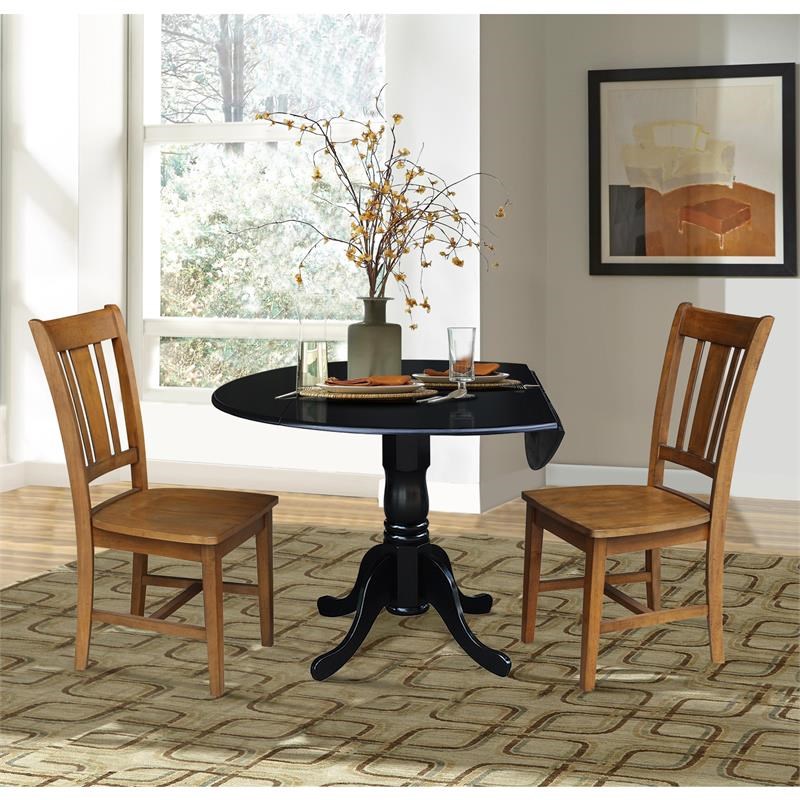 42 in. Dual Drop Leaf Table with 2 Splat Back Dining Chairs - 3 Piece Dining Set