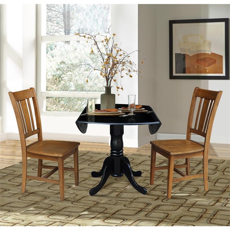42 in. Dual Drop Leaf Table with 2 Splat Back Dining Chairs - 3 Piece Dining Set