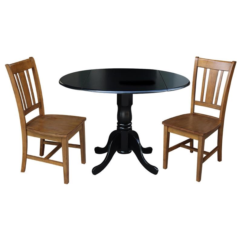 42 in. Dual Drop Leaf Table with 2 Splat Back Dining Chairs - 3 Piece Dining Set