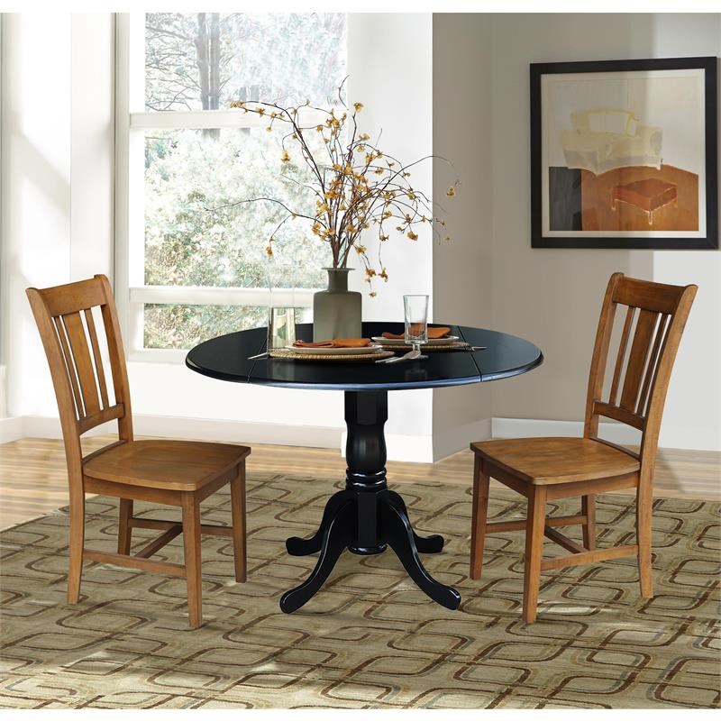 42 in. Dual Drop Leaf Table with 2 Splat Back Dining Chairs - 3 Piece Dining Set