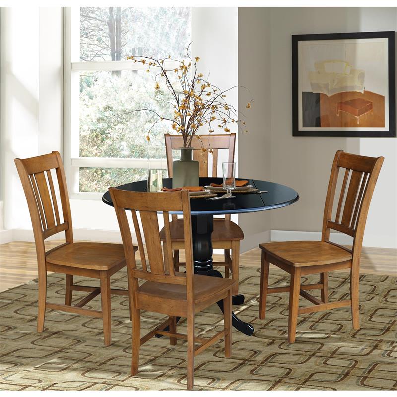 42 in. Dual Drop Leaf Table with 4 Splat Back Dining Chairs - 5 Piece Dining Set