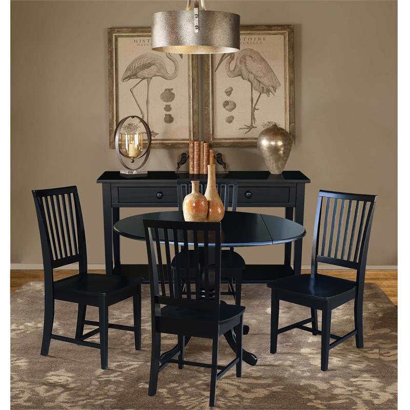 42 in. Dual Drop Leaf Table with 4 Slat Back Dining Chairs - 5 Piece Dining Set