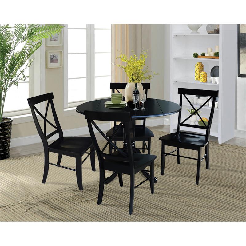 42 in. Dual Drop Leaf Table with 4 Cross Back Dining Chairs - 5 Piece Dining Set