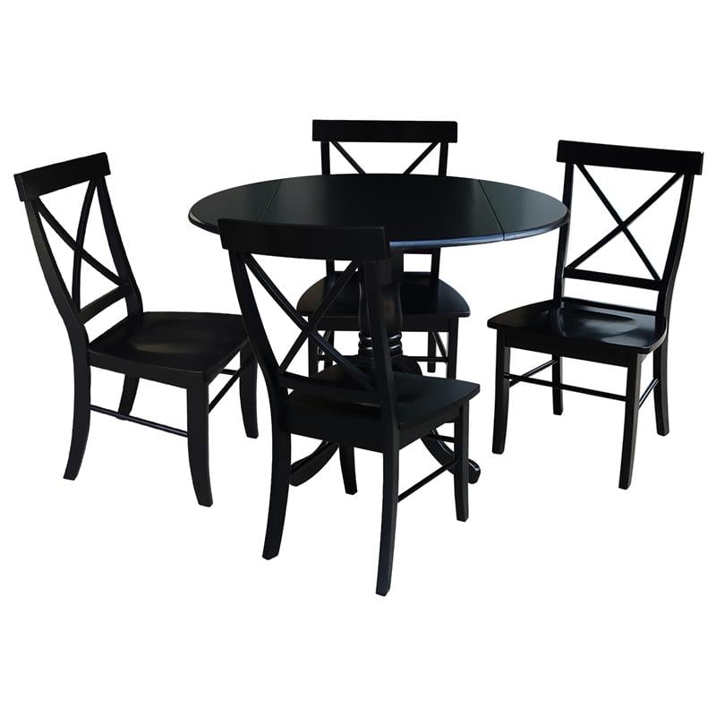 42 in. Dual Drop Leaf Table with 4 Cross Back Dining Chairs - 5 Piece Dining Set