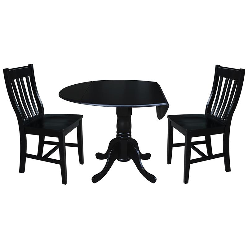 42 in. Dual Drop Leaf Table with 2 Slat Back Dining Chairs - 3 Piece Dining Set