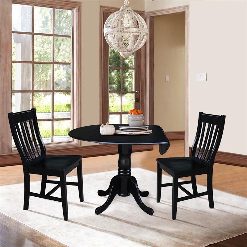 42 in. Dual Drop Leaf Table with 2 Slat Back Dining Chairs - 3 Piece Dining Set