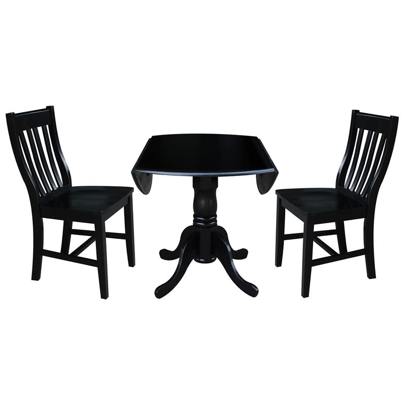 42 in. Dual Drop Leaf Table with 2 Slat Back Dining Chairs - 3 Piece Dining Set