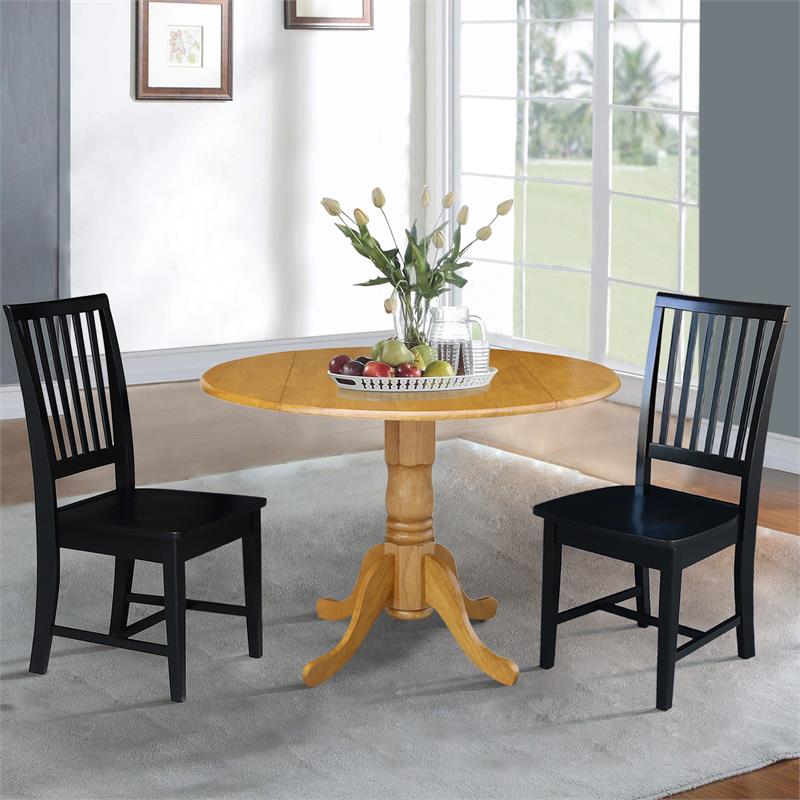 42 in. Dual Drop Leaf Table with 2 Slat Back Dining Chairs - 3 Piece Dining Set