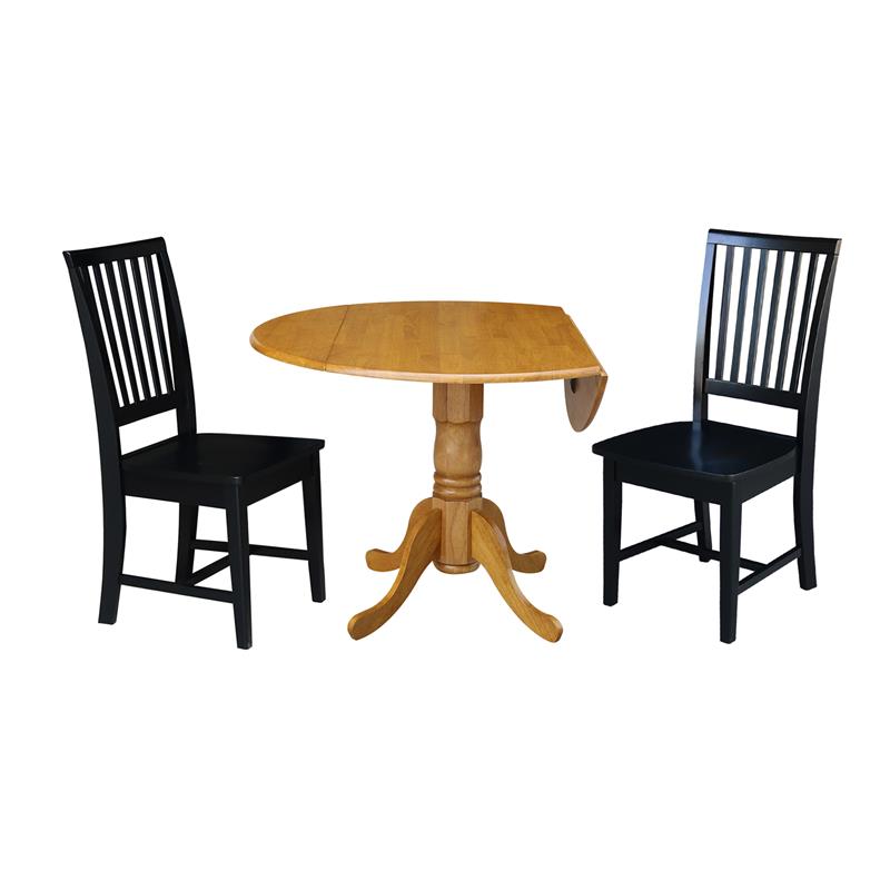 42 in. Dual Drop Leaf Table with 2 Slat Back Dining Chairs - 3 Piece Dining Set