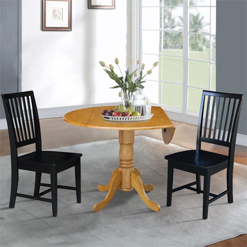 42 in. Dual Drop Leaf Table with 2 Slat Back Dining Chairs - 3 Piece Dining Set