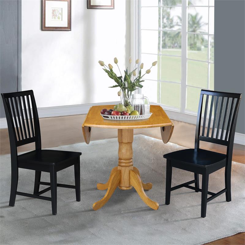 42 in. Dual Drop Leaf Table with 2 Slat Back Dining Chairs - 3 Piece Dining Set