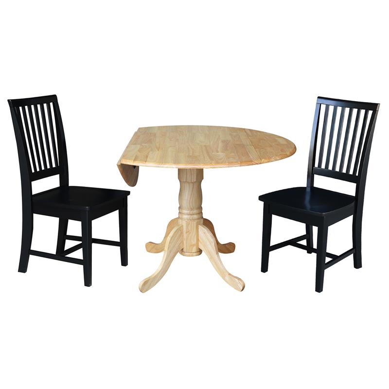 42 in. Dual Drop Leaf Table with 2 Slat Back Dining Chairs - 3 Piece Dining Set