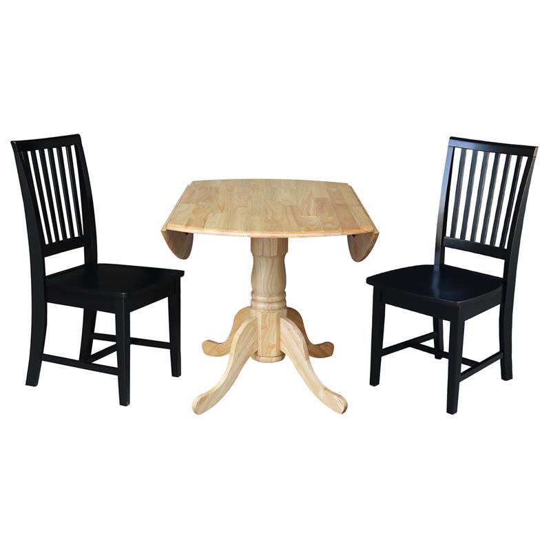 42 in. Dual Drop Leaf Table with 2 Slat Back Dining Chairs - 3 Piece Dining Set