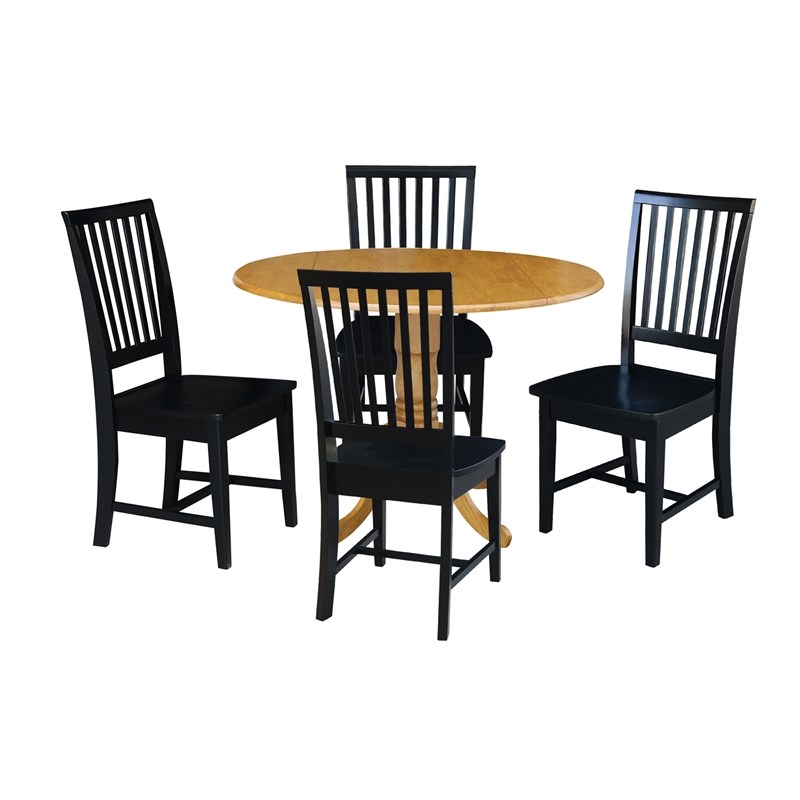42 in. Dual Drop Leaf Table with 4 Slat Back Dining Chairs - 5 Piece Dining Set