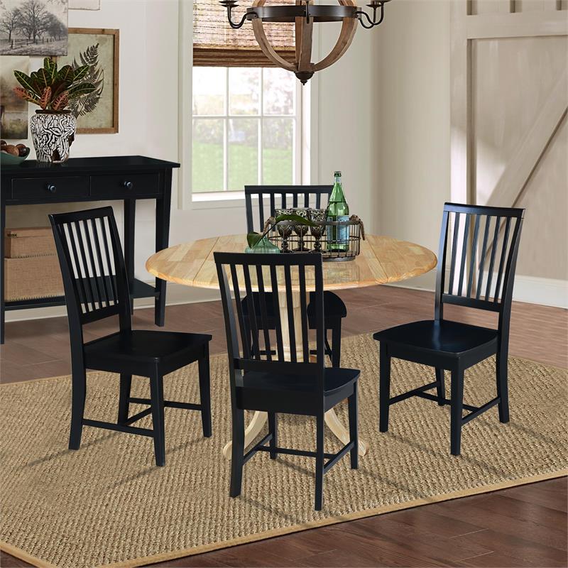 42 in. Dual Drop Leaf Table with 4 Slat Back Dining Chairs - 5 Piece Dining Set