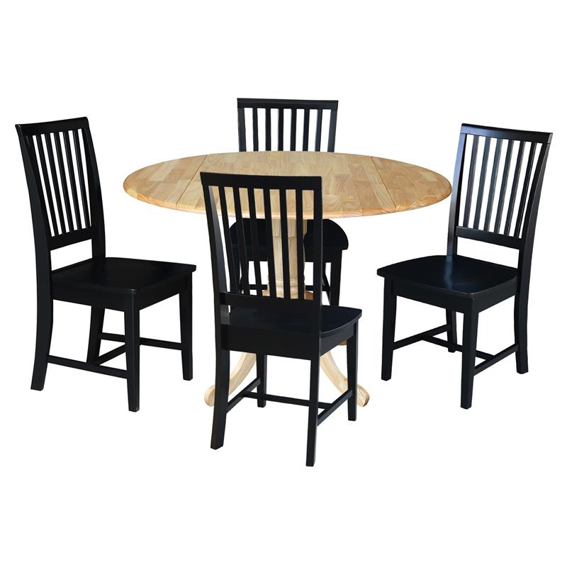 42 in. Dual Drop Leaf Table with 4 Slat Back Dining Chairs - 5 Piece Dining Set