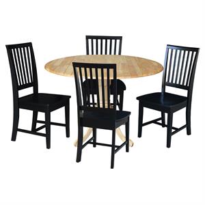 42 in. Dual Drop Leaf Table with 4 Slat Back Dining Chairs - 5 Piece Dining Set