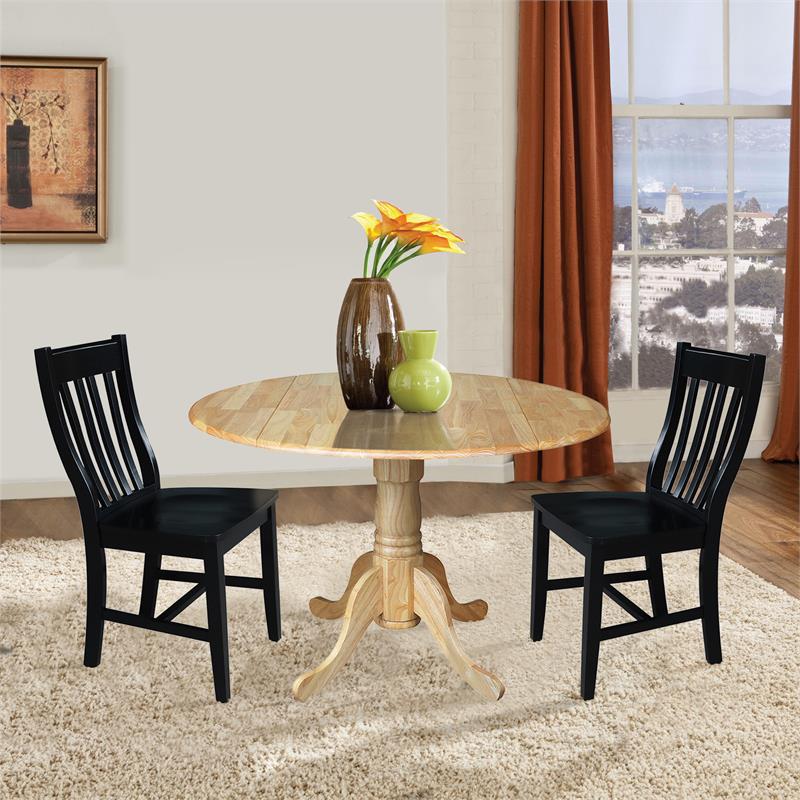 42 in. Dual Drop Leaf Table with 2 Slat Back Dining Chairs - 3 Piece Dining Set