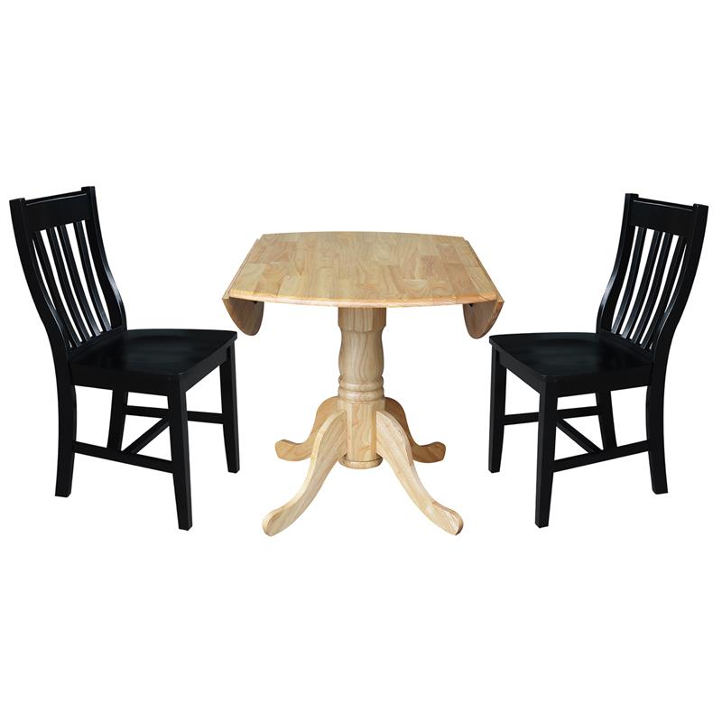 42 in. Dual Drop Leaf Table with 2 Slat Back Dining Chairs - 3 Piece Dining Set