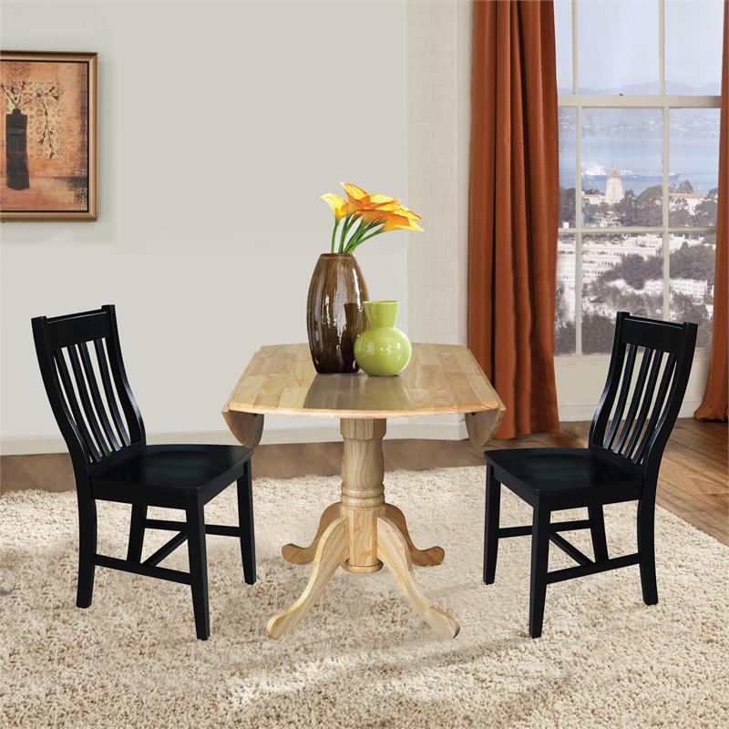 42 in. Dual Drop Leaf Table with 2 Slat Back Dining Chairs - 3 Piece Dining Set