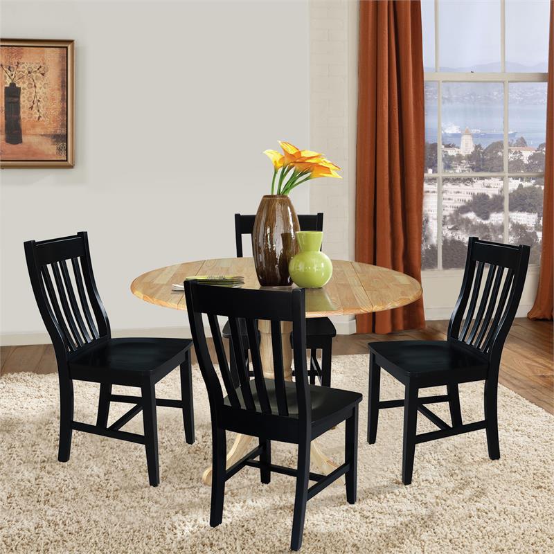 42 in. Dual Drop Leaf Table with 4 Slat Back Dining Chairs - 5 Piece Dining Set