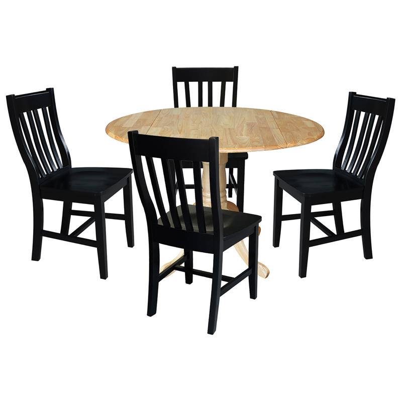 42 in. Dual Drop Leaf Table with 4 Slat Back Dining Chairs - 5 Piece Dining Set