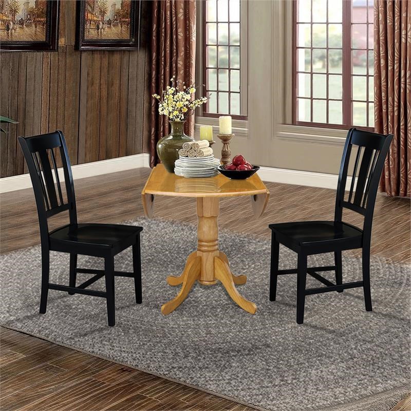 42 in. Dual Drop Leaf Table with 2 Splat Back Dining Chairs - 3 Piece Dining Set