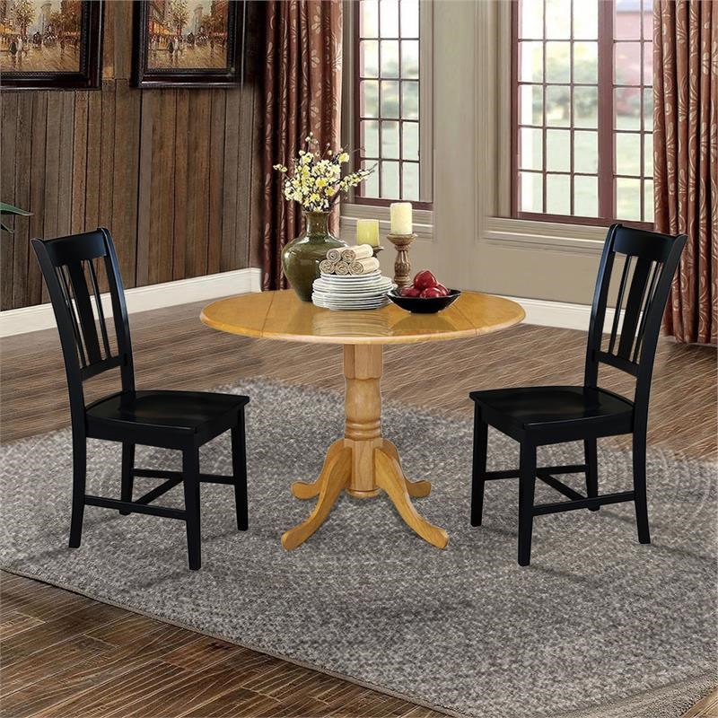 42 in. Dual Drop Leaf Table with 2 Splat Back Dining Chairs - 3 Piece Dining Set