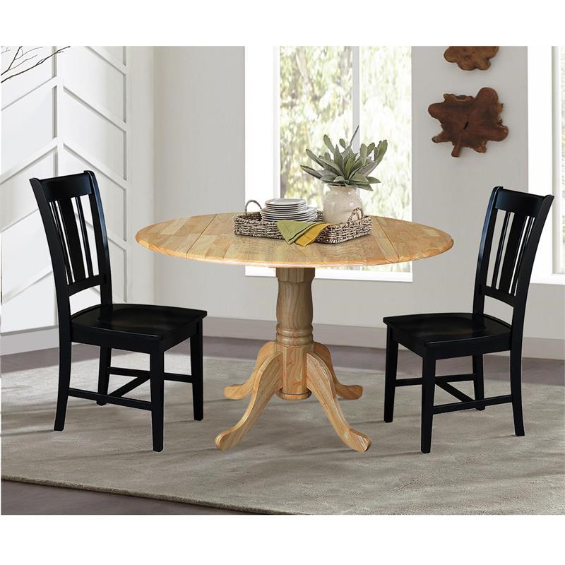 42 in. Dual Drop Leaf Table with 2 Splat Back Dining Chairs - 3 Piece Dining Set