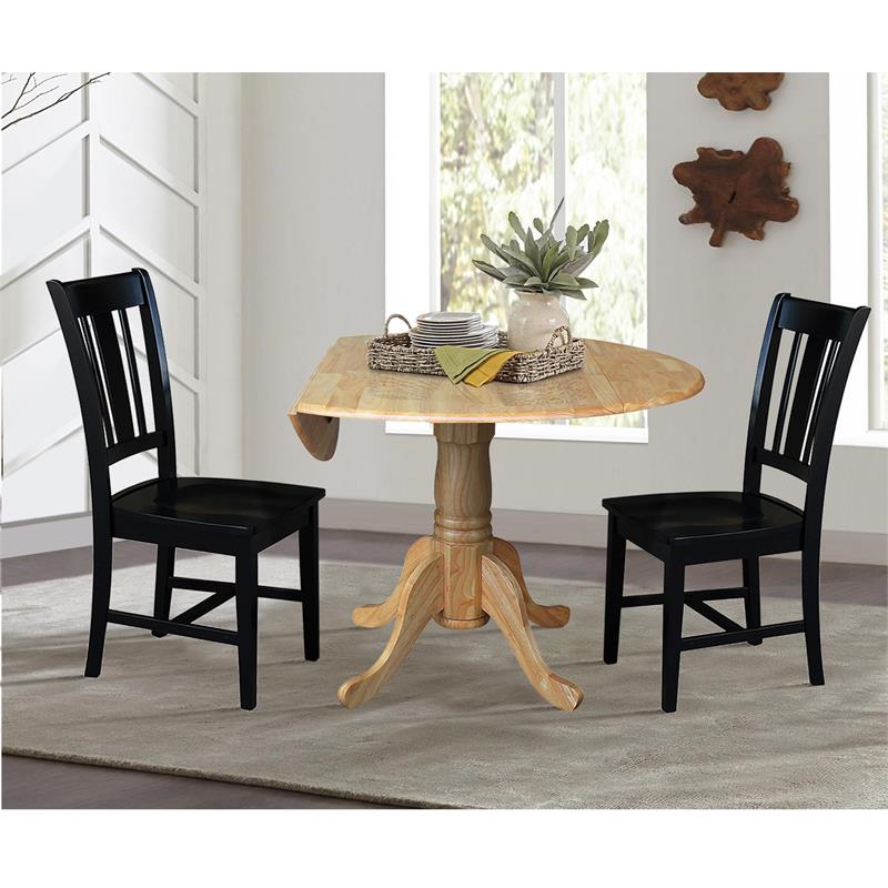 42 in. Dual Drop Leaf Table with 2 Splat Back Dining Chairs - 3 Piece Dining Set