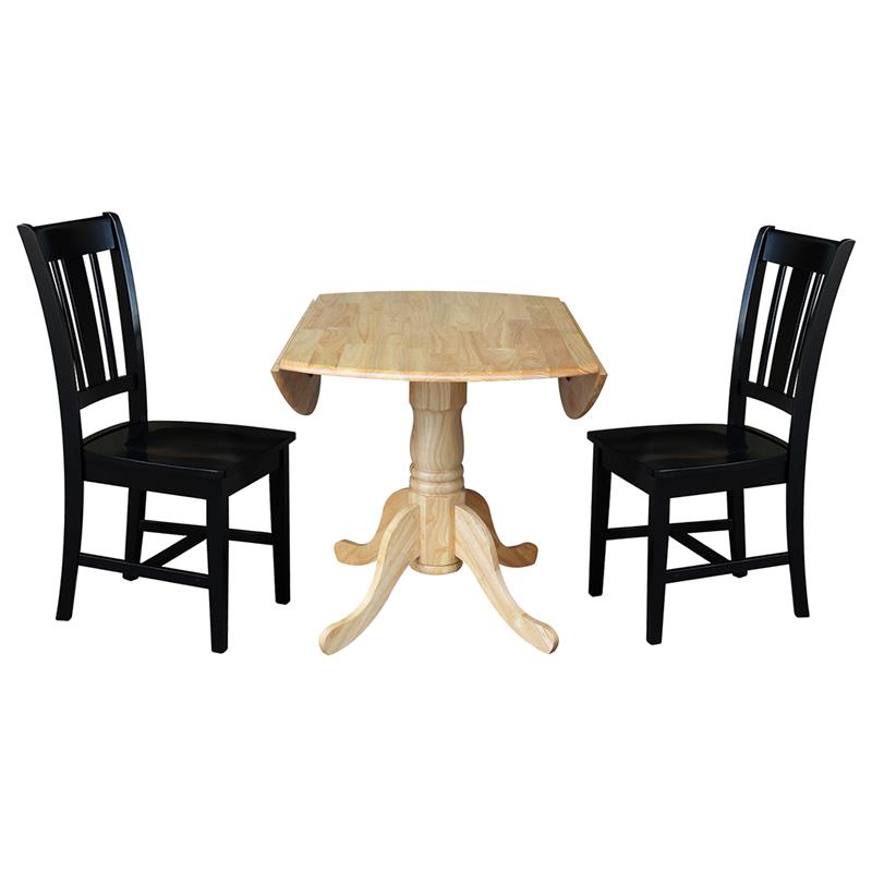 42 in. Dual Drop Leaf Table with 2 Splat Back Dining Chairs - 3 Piece Dining Set