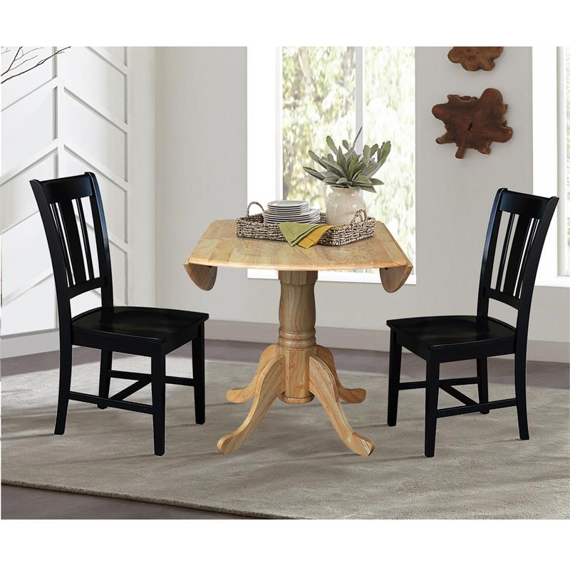 42 in. Dual Drop Leaf Table with 2 Splat Back Dining Chairs - 3 Piece Dining Set