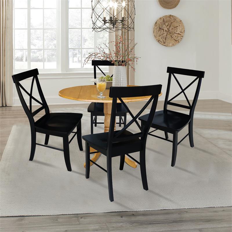 42 in. Dual Drop Leaf Table with 4 Cross Back Dining Chairs - 5 Piece Dining Set