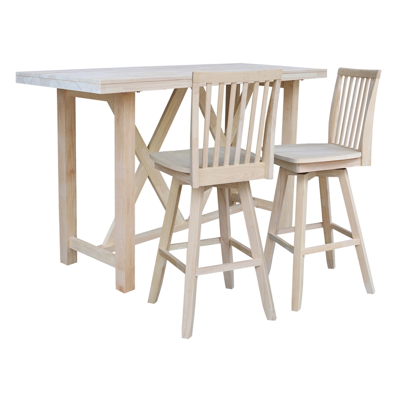 Bar Height Table With 2 Slat Back Swivel Bar Stools - 30 in. Seat Height