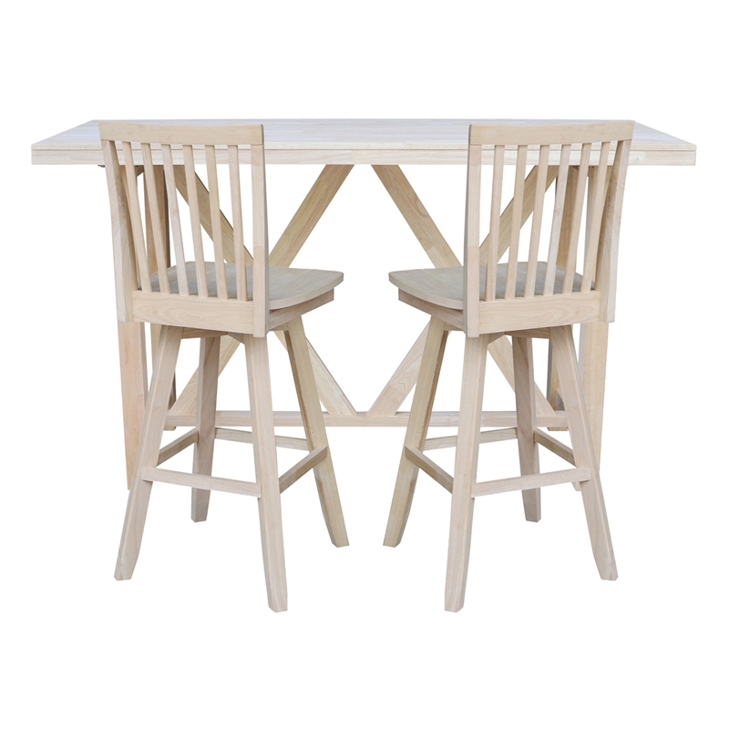 Bar Height Table With 2 Slat Back Swivel Bar Stools - 30 in. Seat Height