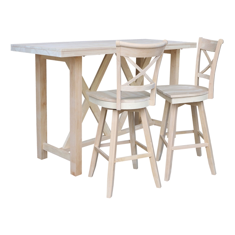 Bar Height Table With 2 Cross Back Swivel Bar Stools - 30 in. Seat Height