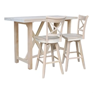 Bar Height Table With 2 Cross Back Swivel Bar Stools - 30 in. Seat Height