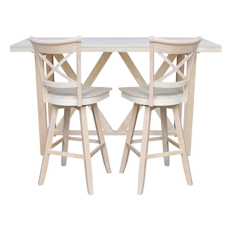 Bar Height Table With 2 Cross Back Swivel Bar Stools - 30 in. Seat Height