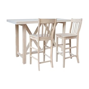 Bar Height Table With 2 Slat Back Bar Stools - 30 in. Seat Height