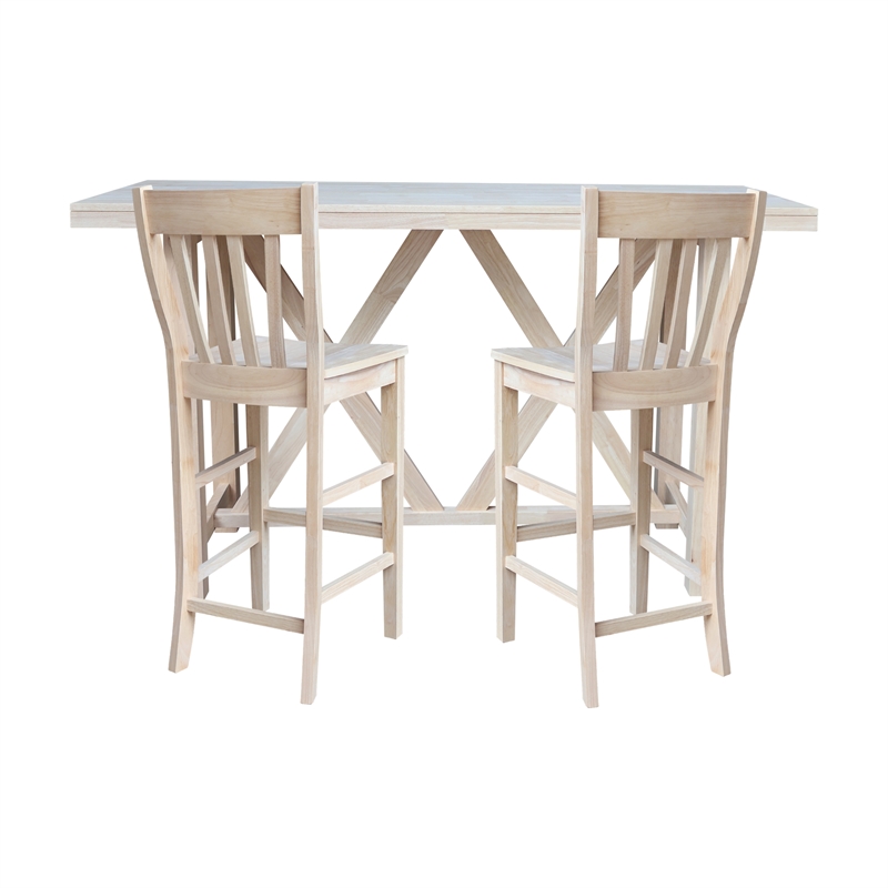 Bar Height Table With 2 Slat Back Bar Stools - 30 in. Seat Height