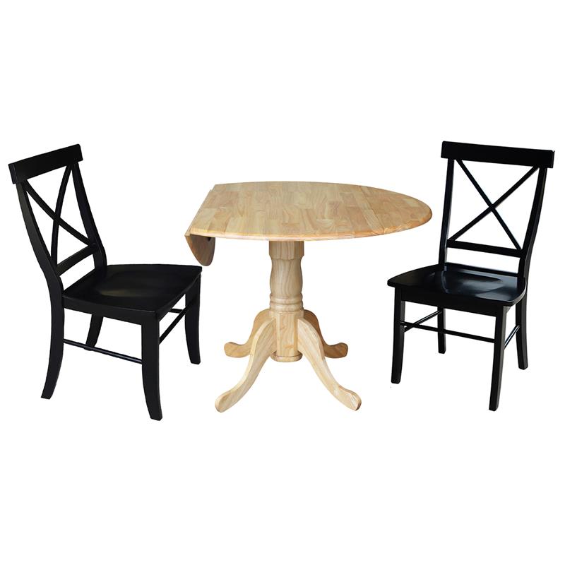 42 in. Dual Drop Leaf Table with 2 Cross Back Dining Chairs - 3 Piece Dining Set