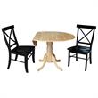 42 in. Dual Drop Leaf Table with 2 Cross Back Dining Chairs - 3 Piece Dining Set