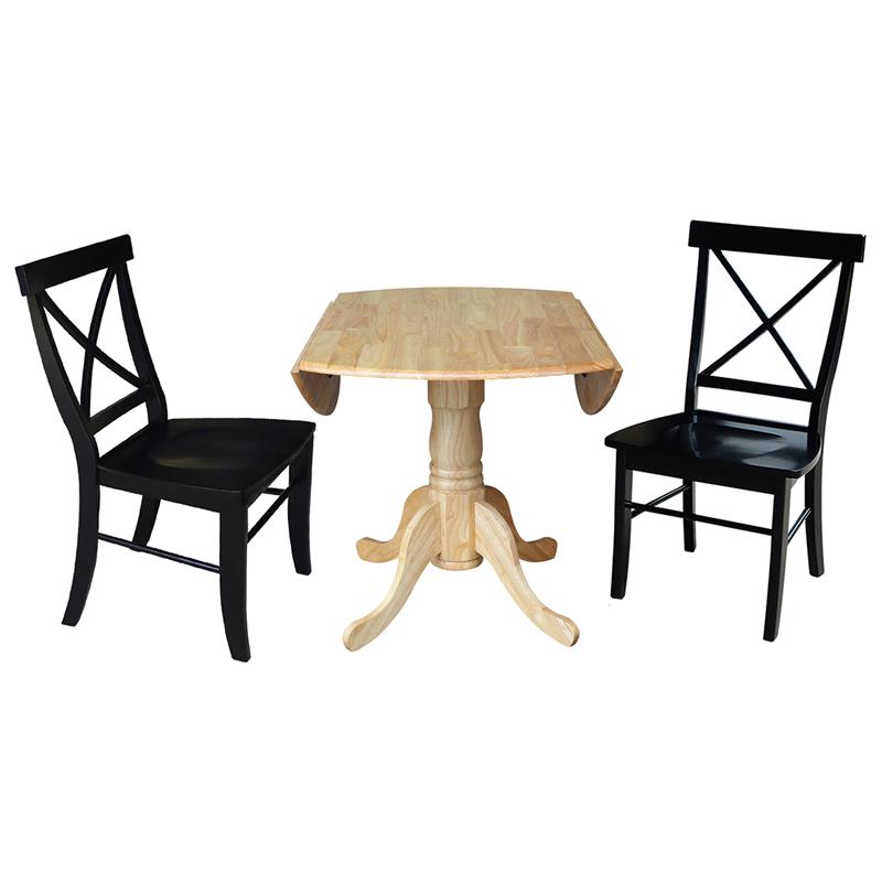 42 in. Dual Drop Leaf Table with 2 Cross Back Dining Chairs - 3 Piece Dining Set